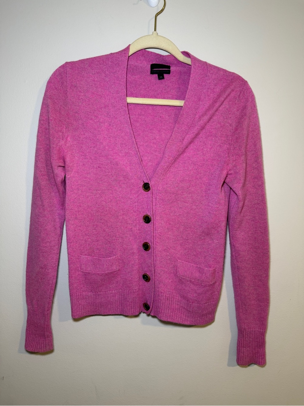 J. Crew Collection Italian Cashmere Cardigan Sweater Pink Magenta XS V-Neck